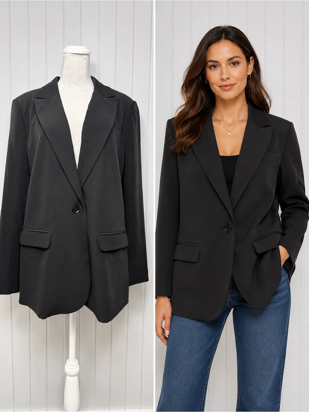 Vince Camuto Black Single-Button Notch Lapel‎ Blazer Jacket Size L Career Chic